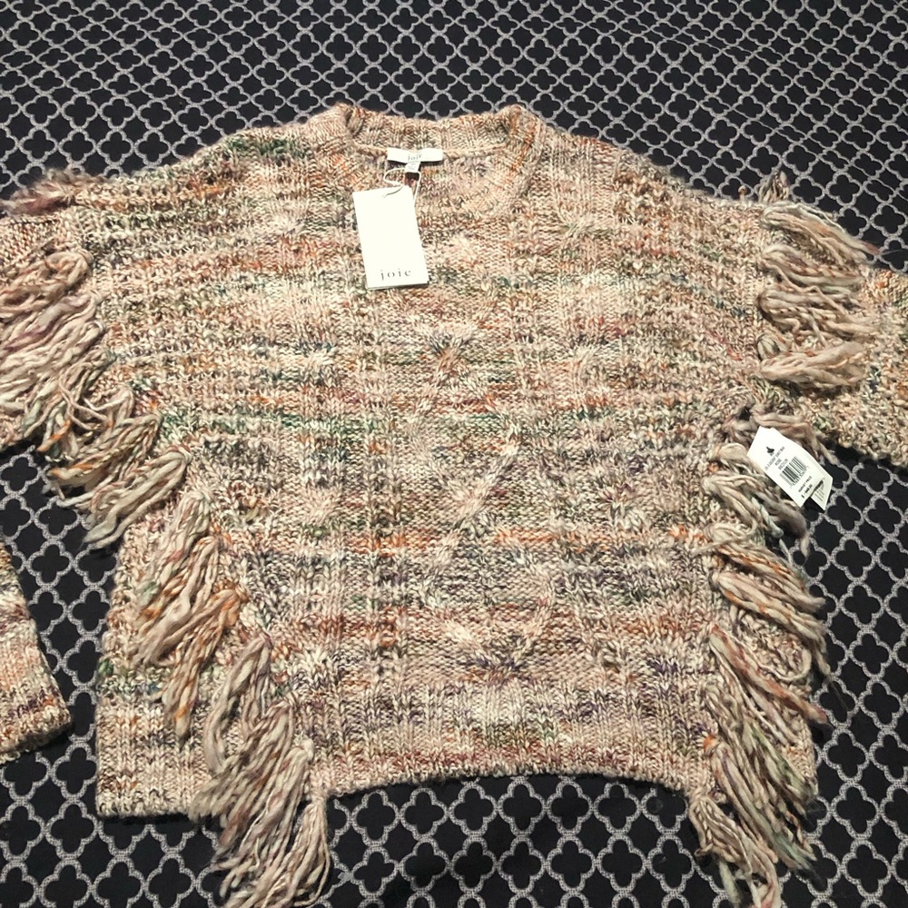 Joie Meghan Wool Blend Fringe Tan Blush Pink Rose Sweater Sz Medium L21 - Picture 9 of 12